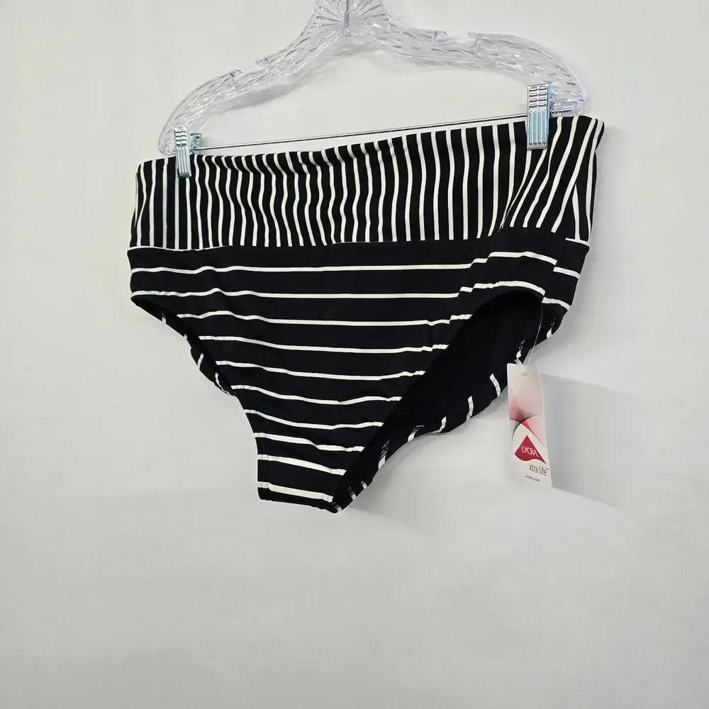 Lands' End Bikini Bottom Swim Briefs Women's 1X Black White Stripe Beach NWT